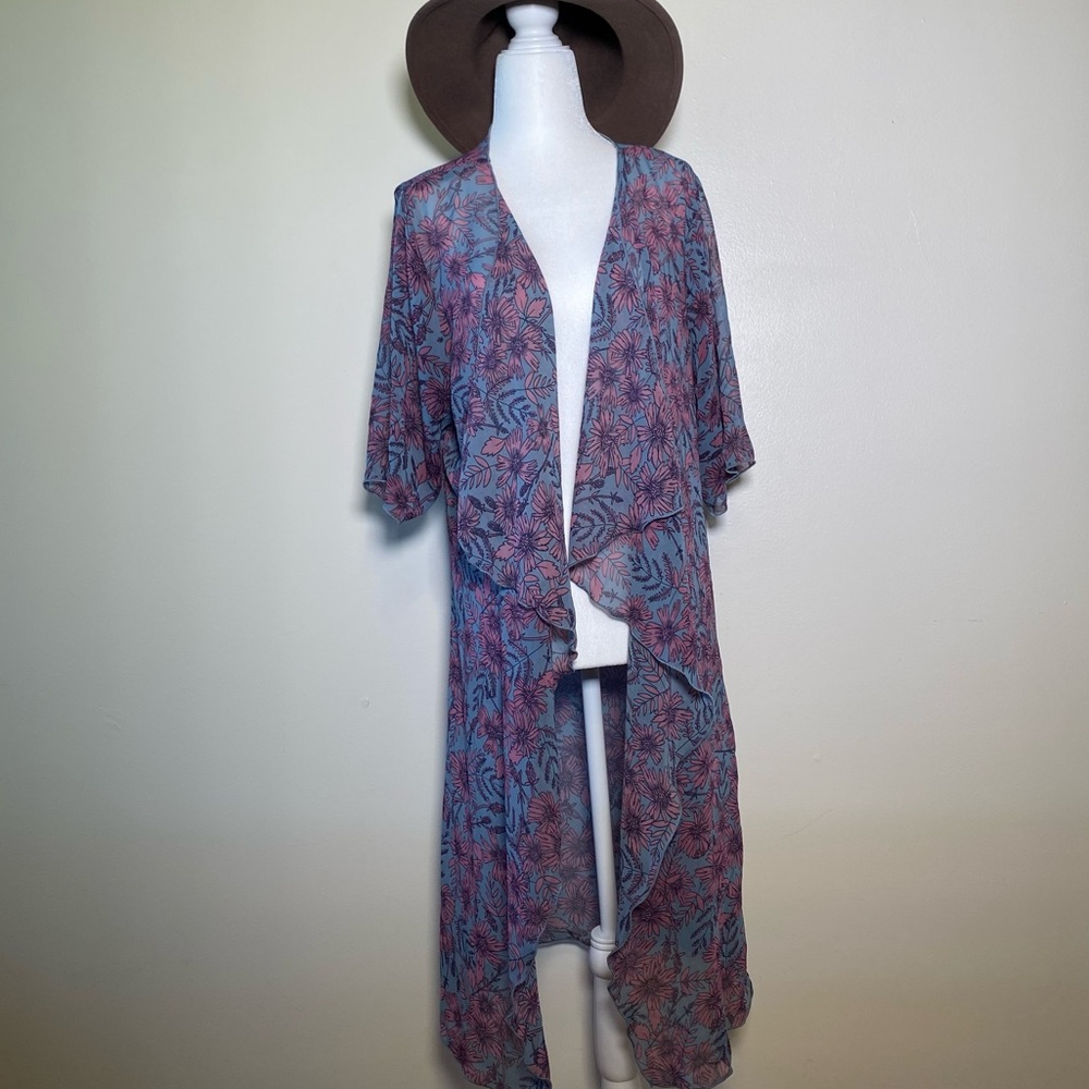 Boho Shirley pink and blue floral kimono duster size small lularoe